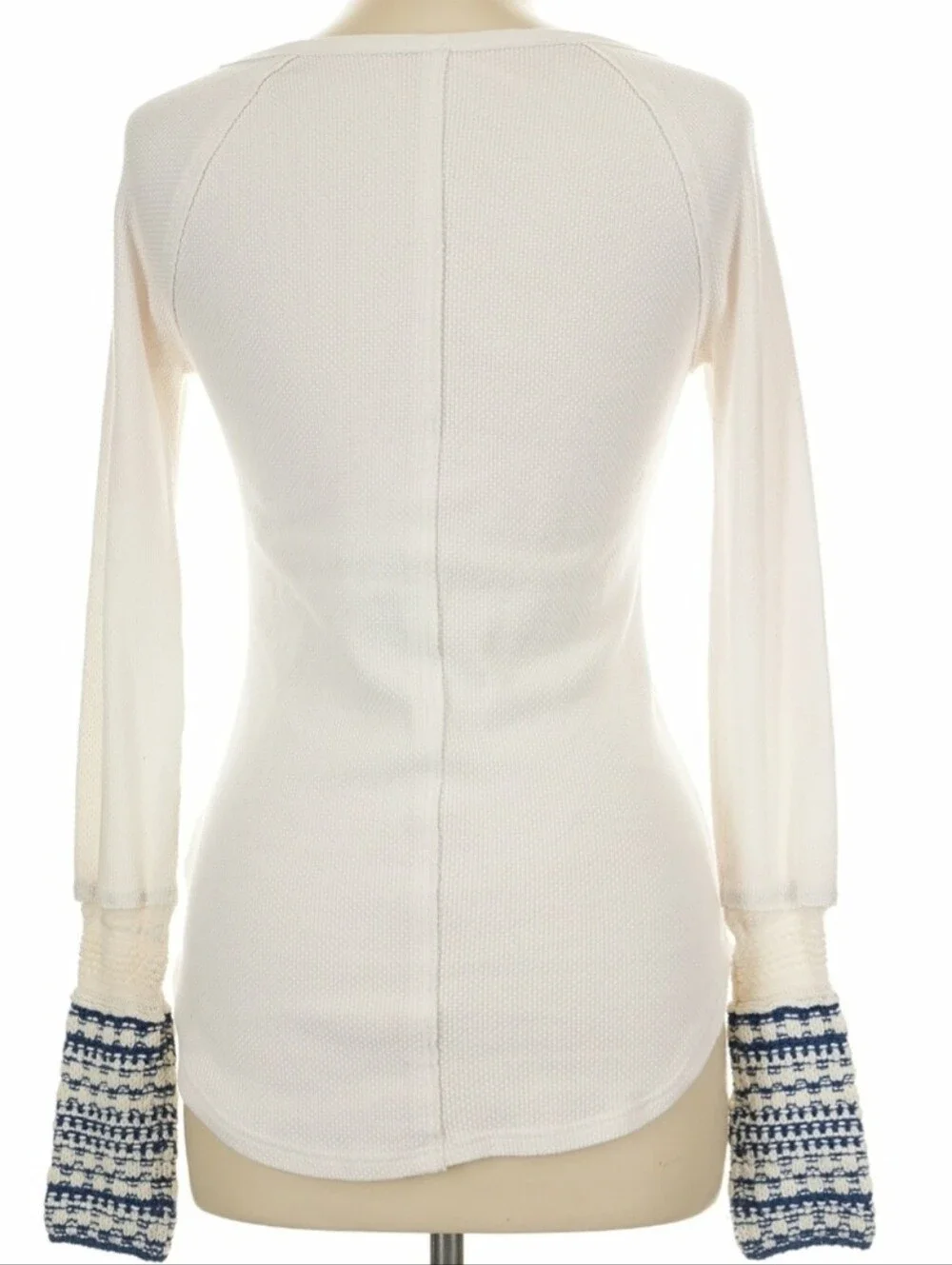 Free People Newbie Ski Lodge Off-White Henley Top with Crochet Knit Cuffs